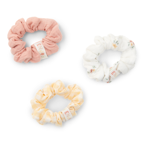 Bild von 3-pack scrunchies White Meadows / Sunshine Checks / Flower Pink