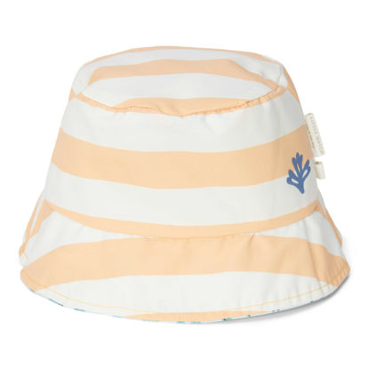 Bild von Reversible sun hat Honey Stripes / Ocean Dreams Blue -  size 2 (86/92 - 98/104)